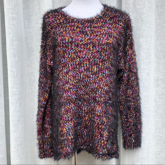 NY collection multicolor fuzzy rag sweater - Picture 2 of 8